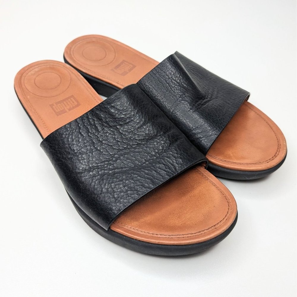 Fitflop black leather slide on sandals women's size 7